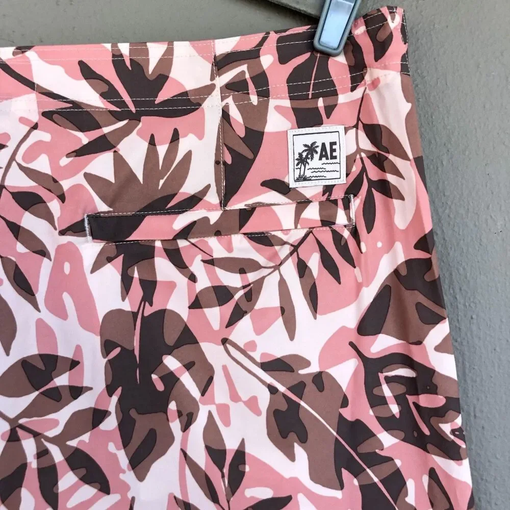 Mens Board Shorts Floral Leaf Print Beach Tropical Swim Trunks L 38X9